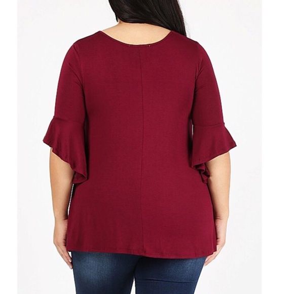 Women’s Plus Size Wine Red Elbow Length Flare Bell Sleeve Top Sz 1X - Picture 4 of 5